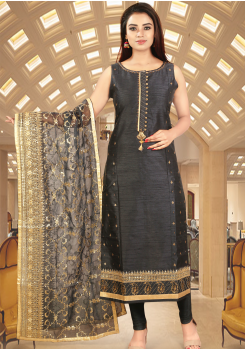 Bluish Grey Color Art Silk Straight Cut Chudidar